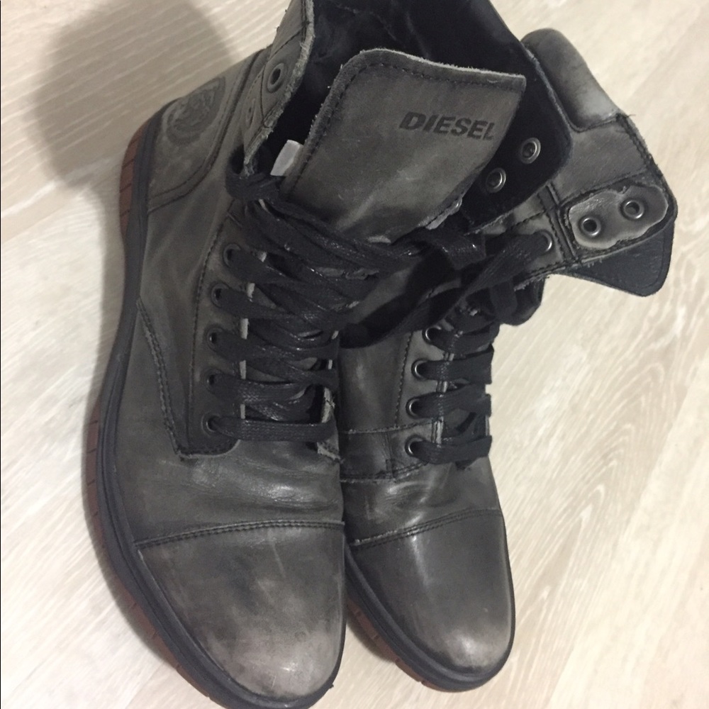 Diesel Black Leather Combat Boots
